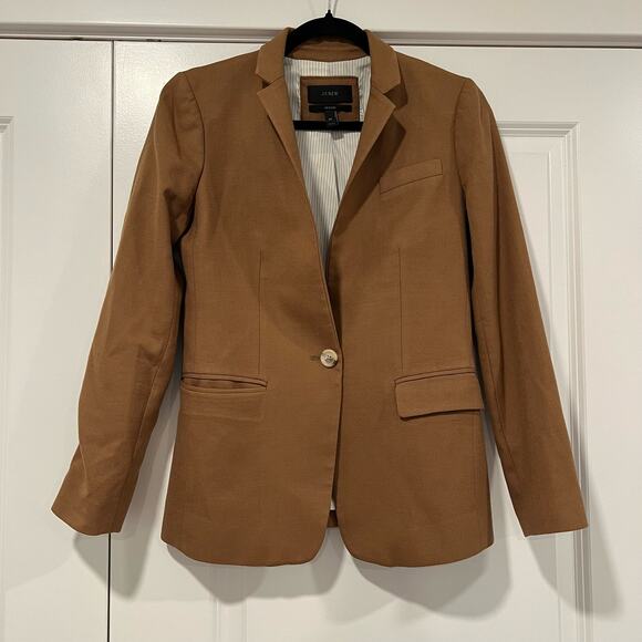 J Crew Regent Women's Camel Tone Tan Wool Fitted Blazer Size OO - Picture 1 of 8